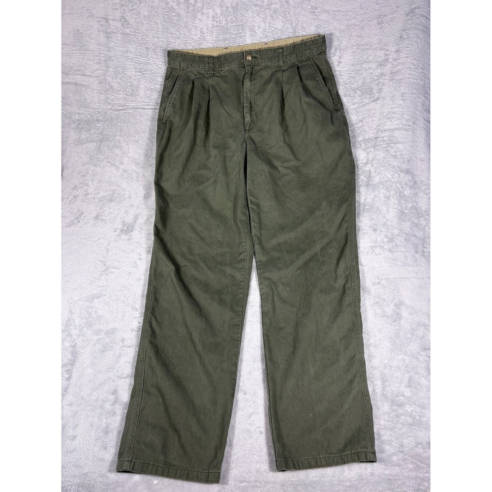 Eddie Bauer Pants 1990s Mens Size 40 Olive Green Chino Straight Leg Pleated